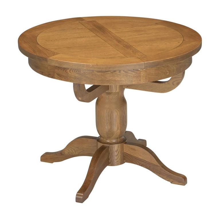 Original Round Extending Dining Table - 4-6 Seater - 100cm-135cm - Pedestal Base - Rustic Oak
