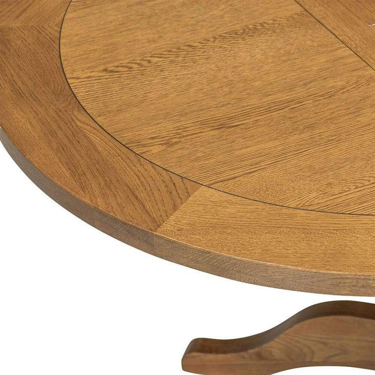 Original Round Extending Dining Table - 4-6 Seater - 100cm-135cm - Pedestal Base - Rustic Oak