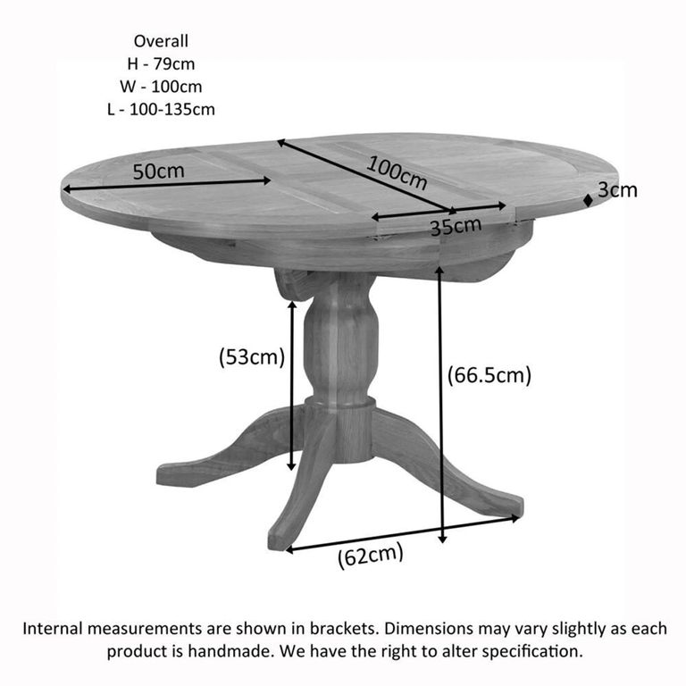 Original Round Extending Dining Table - 4-6 Seater - 100cm-135cm - Pedestal Base - Rustic Oak