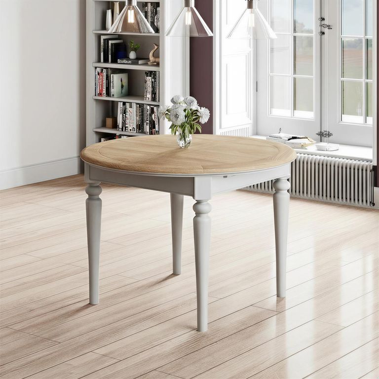 Cromwell Round Extending Dining Table - 4-6 Seater - 110cm-150cm - Grey Painted