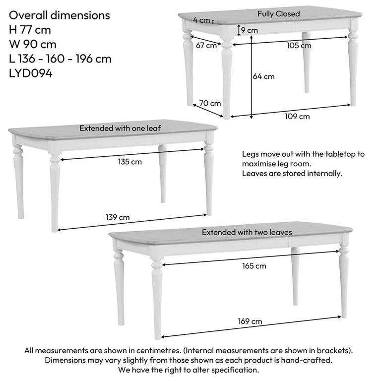 Cromwell Extending Dining Table - 4-6 Seater - 136cm-196cm - Grey Painted
