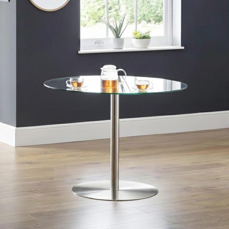 Blanco Dining Table - 2 Seater - 100cm - Round - Glass and Chrome