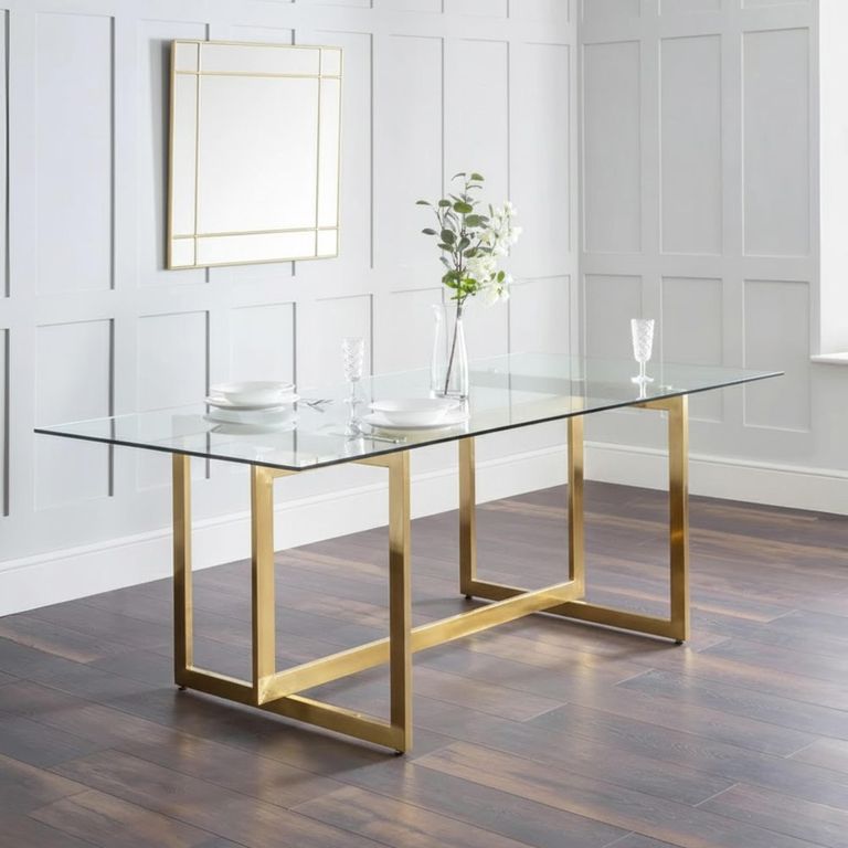 Minori Dining Table - 8 Seater - 200cm - Clear Glass and Gold