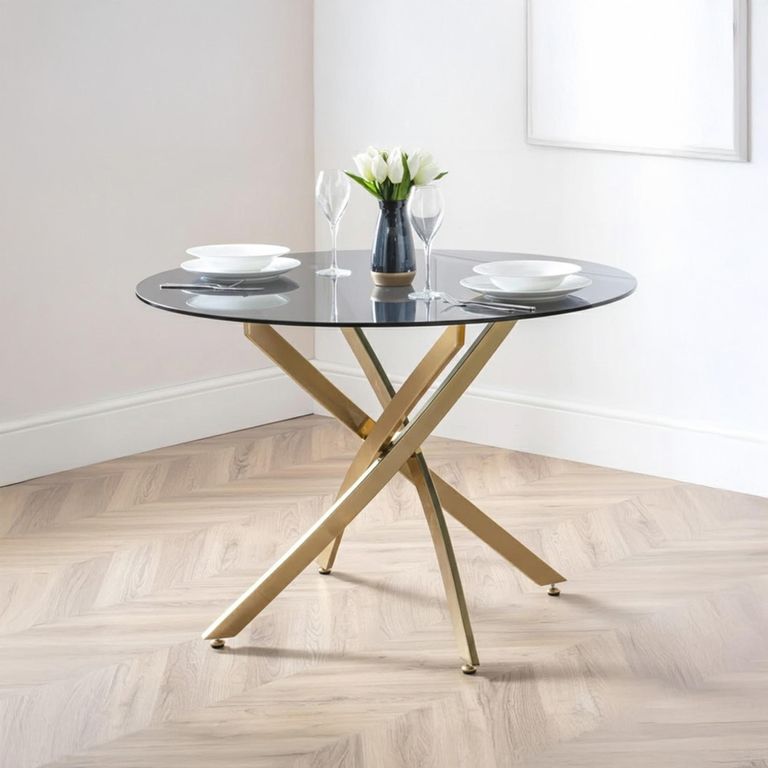 Montero Dining Table - 2 Seater - 100cm - Round - Clear Glass and Gold