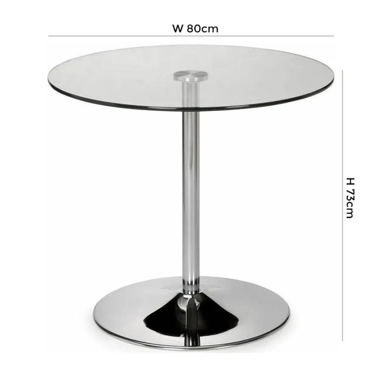 Kudos Dining Table - 2 Seater - 80cm - Round - Glass and Chrome