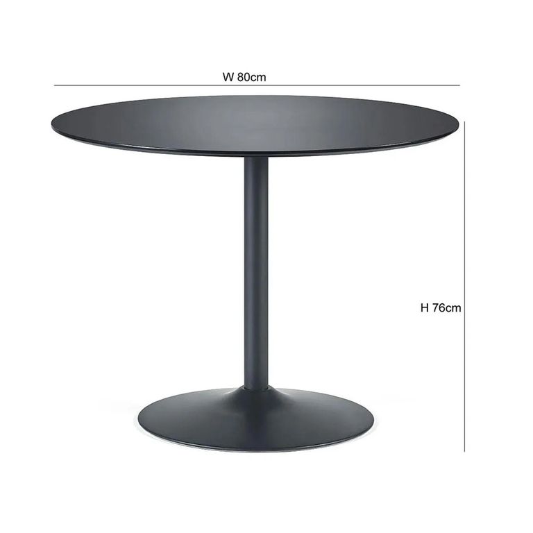 Nero Dining Table - 2 Seater - 80cm - Round - Black
