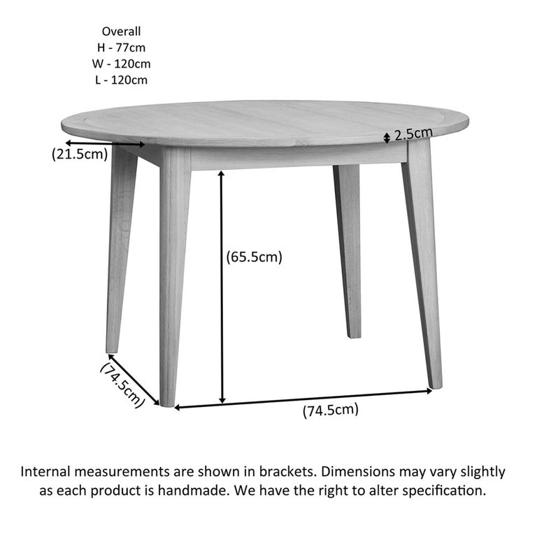 Twyford Round Dining Table - 4 Seater - 120cm - Oak