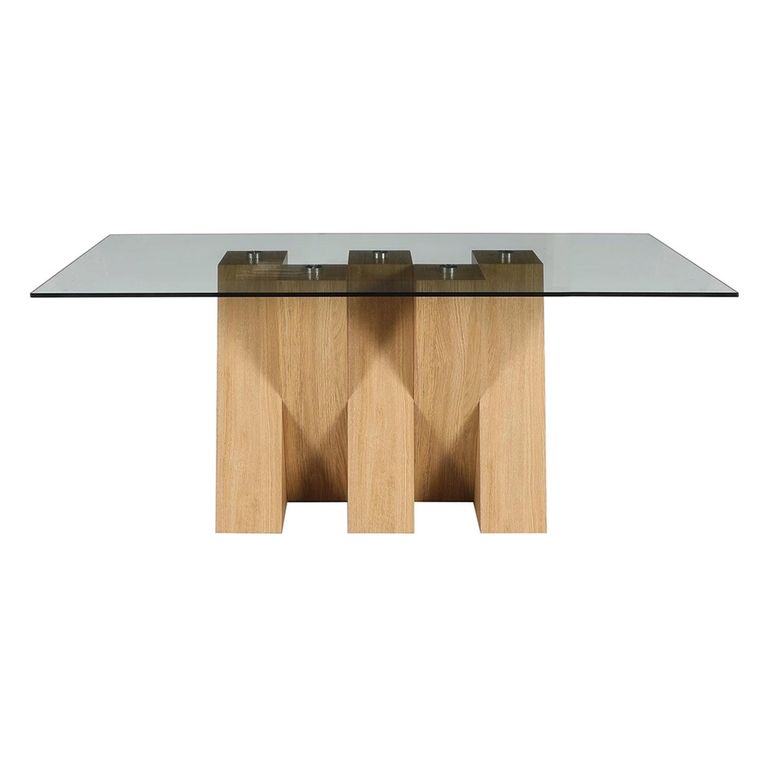 Newton Dining Table - 6 Seater - 180cm - Smoked Glass and Oak