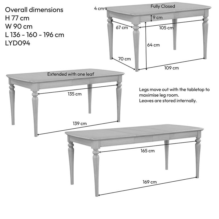 Cromwell Extending Dining Table - 4-6 Seater - 136cm-196cm - Oak