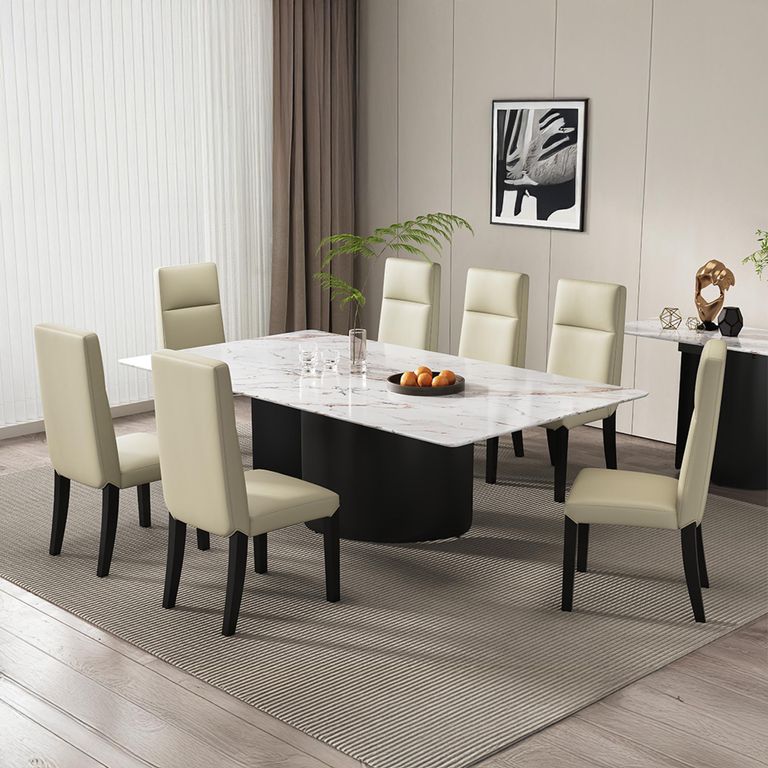 Lorea 6 Seater White Marble Dining Table with Black Base - Sizes Available