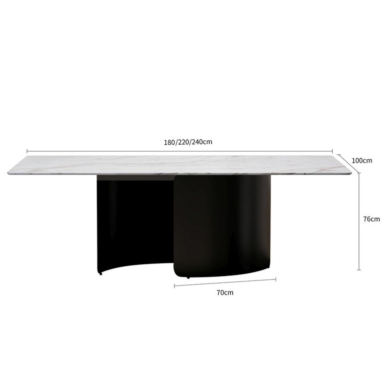 Lorea 6 Seater White Marble Dining Table with Black Base - Sizes Available