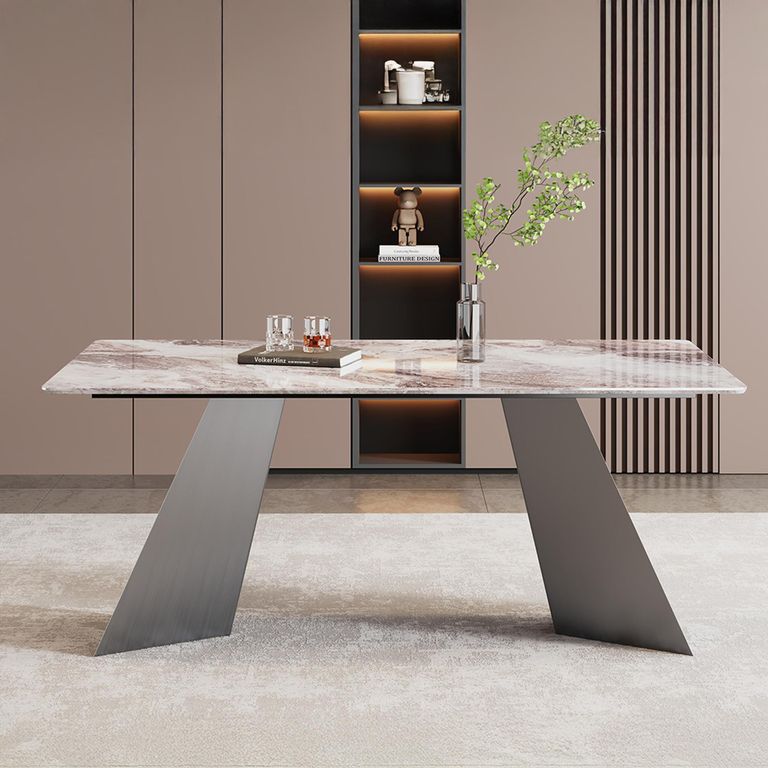Taurus 6 Seater Beige Marble Dining Table with Dark Grey Base - Sizes Available