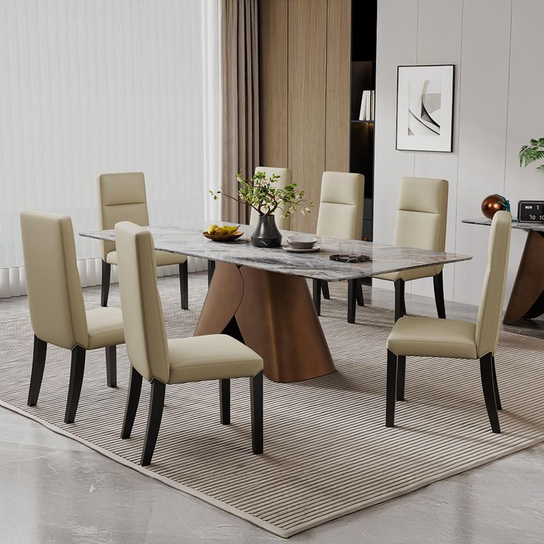 Enterprise 6 Seater Grey Marble Dining Table with Brass Base - Sizes Available