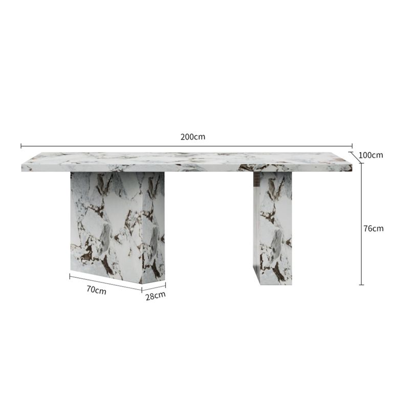 Viola 8 Seater White Marble Dining Table - 200cm