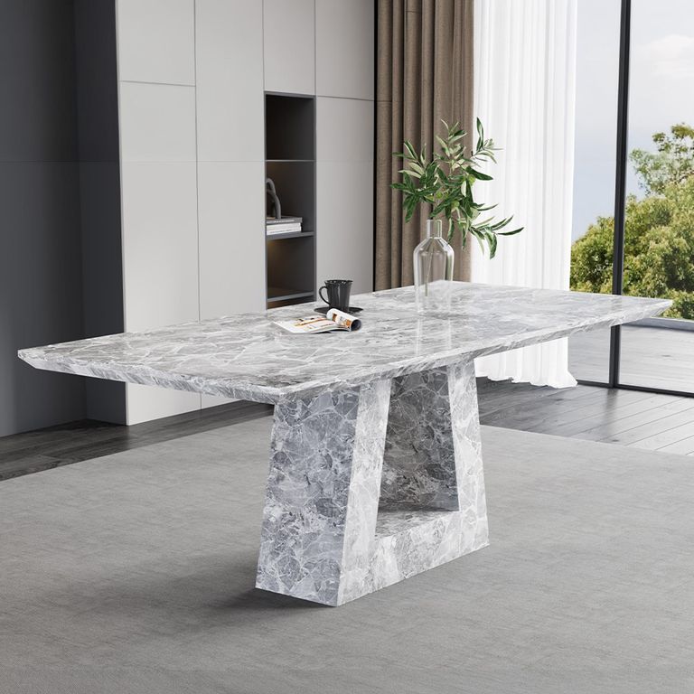 Milan 6 Seater Grey Marble Dining Table - Sizes Available