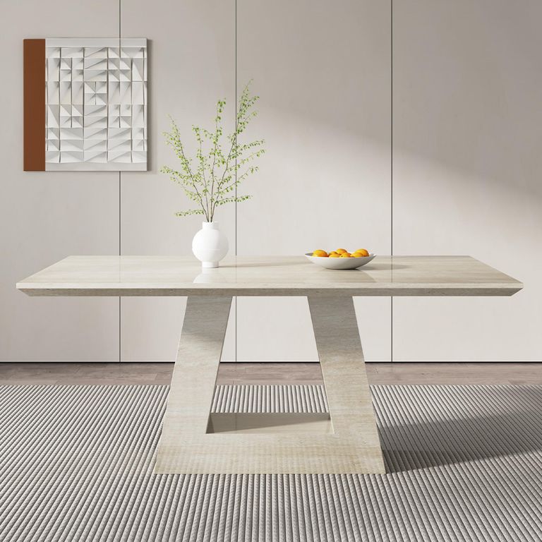 Milan Travertine Beige Engineered Marble 6 Seater Dining Table Sizes Available
