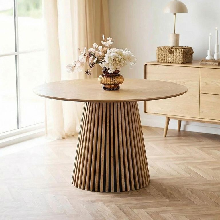 Osaka Round Dining Table - 4 Seater - 120cm - Slatted Base - Oak
