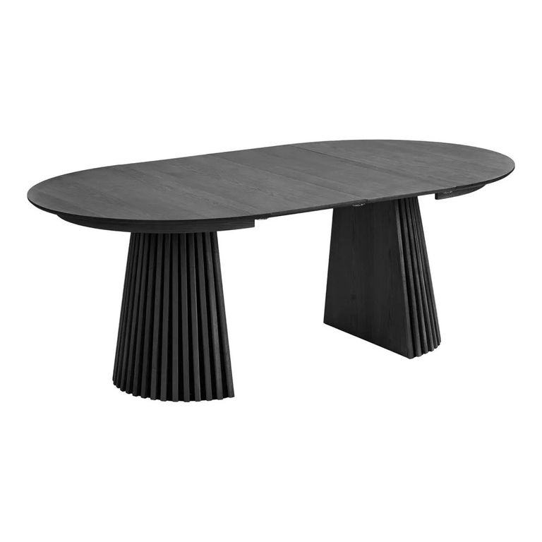 Osaka Round Extending Dining Table - 4-8 Seater - 120cm-240cm - Slatted Base - Black Oak
