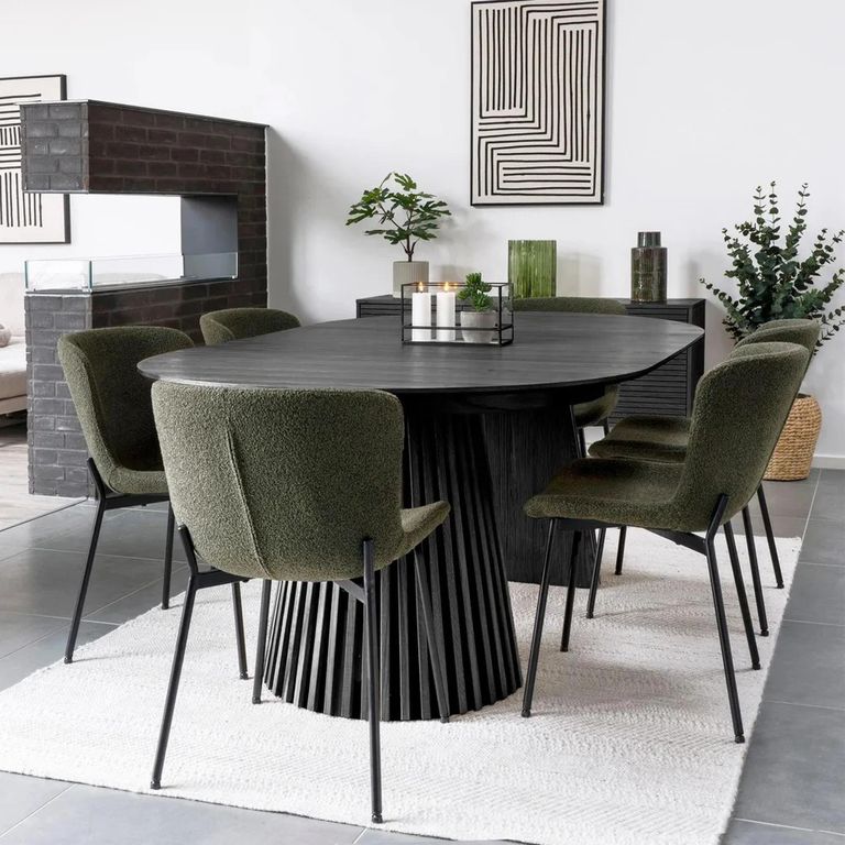 Osaka Round Extending Dining Table - 4-8 Seater - 120cm-200cm - Slatted Base - Black Oak