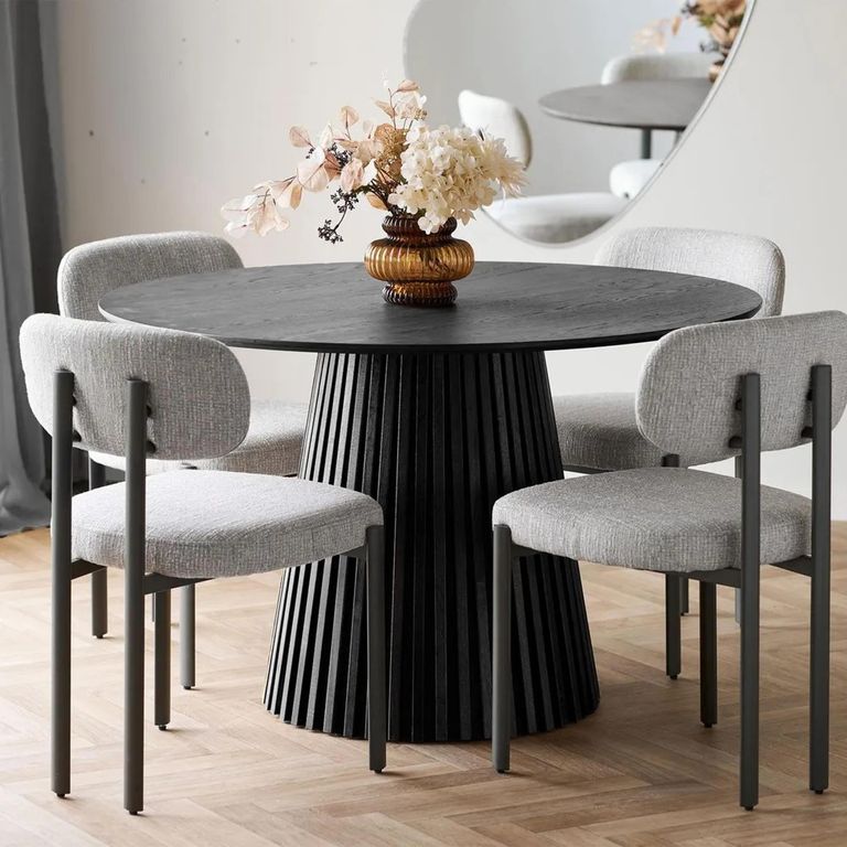 Osaka Round Dining Table - 4 Seater - 120cm - Slatted Base - Black Oak