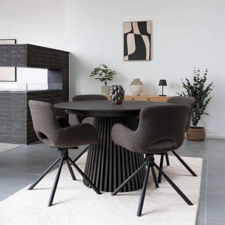 Osaka Round Dining Table - 6 Seater - 140cm - Slatted Base - Black Oak