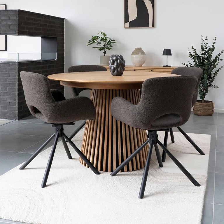 Osaka Round Extending Dining Table - 4-8 Seater - 120cm-200cm - Slatted Base - Oak
