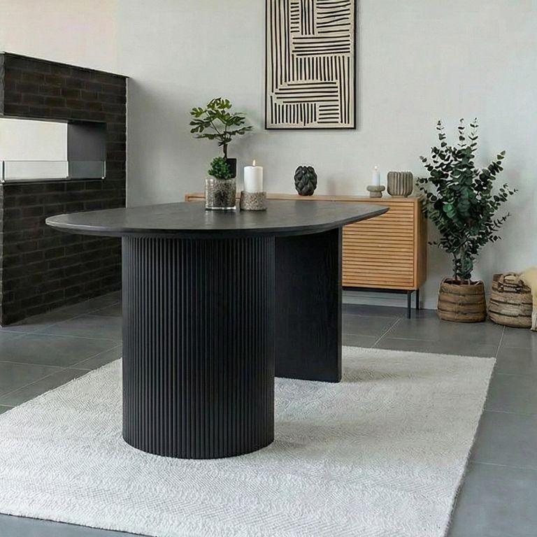 Boavista Dining Table - Oval - Fluted Double Pedestal - 8 Seater - 210cm - Dark Wood