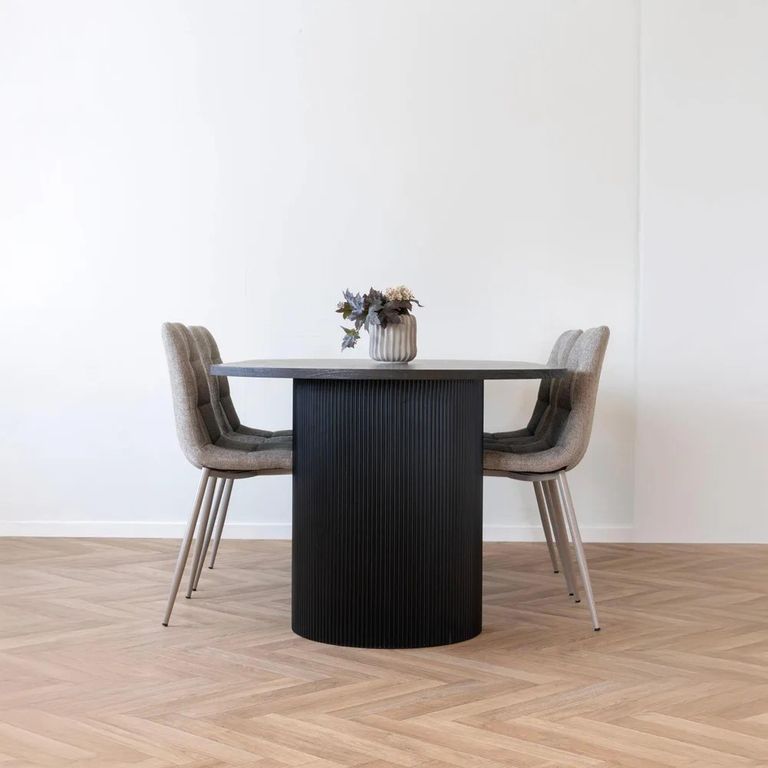 Boavista Dining Table - Oval - Fluted Double Pedestal - 8 Seater - 210cm - Dark Wood