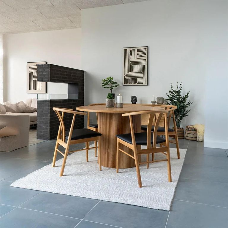 Boavista Dining Table - Round - Fluted Pedestal - 4 Seater - 120cm - Natural Wood