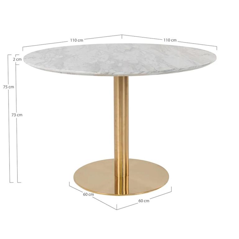 Bolzano Round Dining Table - Pedestal - 4 Seater - 110cm - Gold