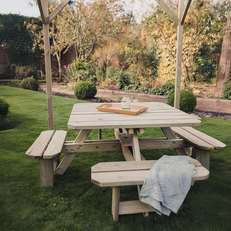 Churnet Valley Westwood Square Garden Picnic Table Set with 4 Benches