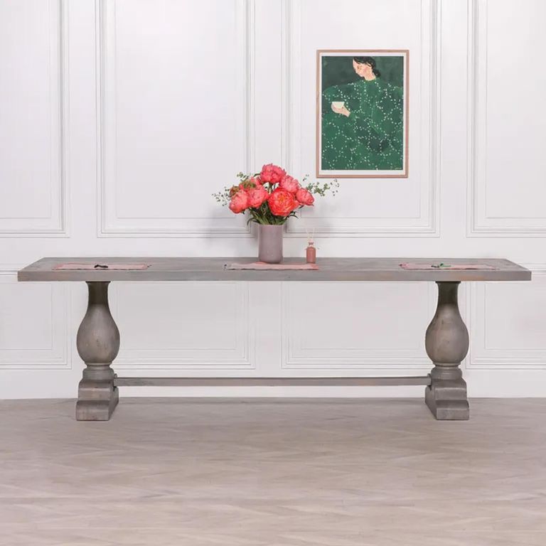 Clearance - Rustic Pedestal Dining Table - 12 Seater - 260cm - Double - Grey Washed - Mango Wood - FSS16546