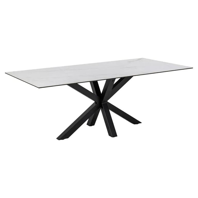 Clearance - Heaven Round Dining Table - 8 Seater - 200cm - White Ceramic and Black - with Star Legs - FSS16518