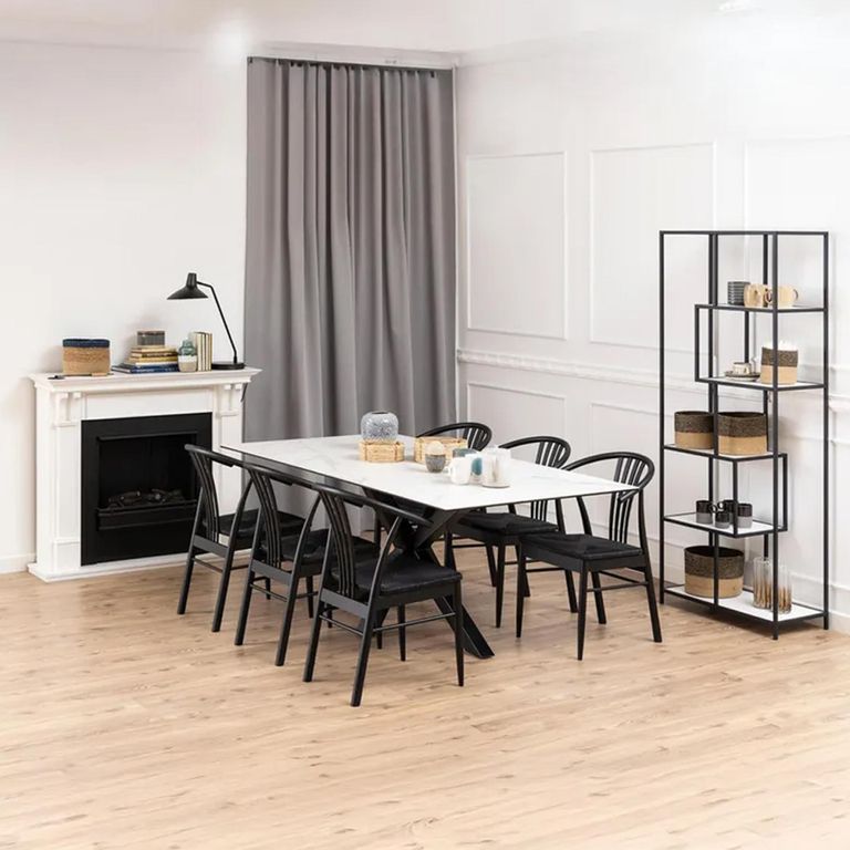 Clearance - Heaven Round Dining Table - 8 Seater - 200cm - White Ceramic and Black - with Star Legs - FSS16518