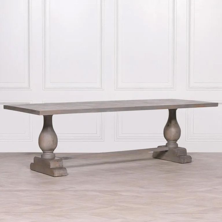 Clearance - Rustic Pedestal Dining Table - 12 Seater - 260cm - Double - Grey Washed - Mango Wood - FSS16546