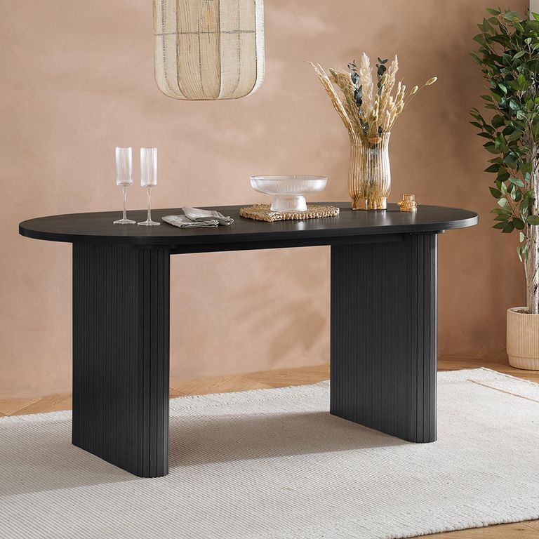 Axel Oval Dining Table - 6 Seater - 160cm - Black Fluted