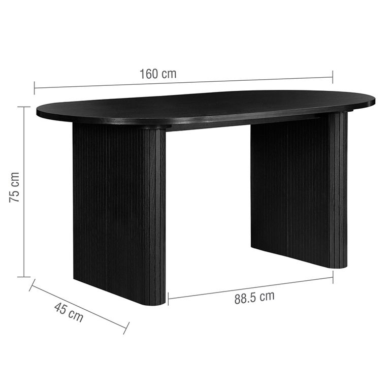 Axel Oval Dining Table - 6 Seater - 160cm - Black Fluted