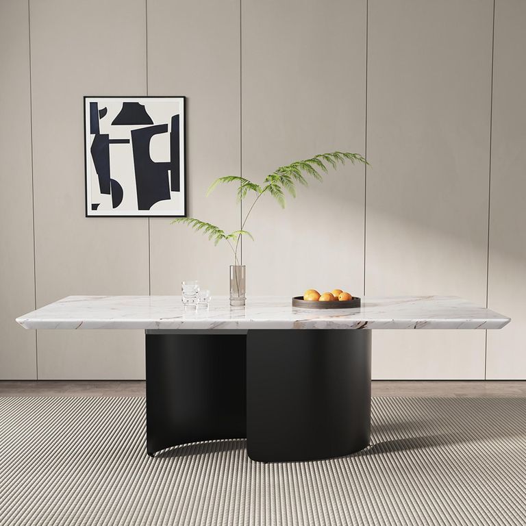 Lorea Dining Table - White Marble - Black Base - Sizes Available