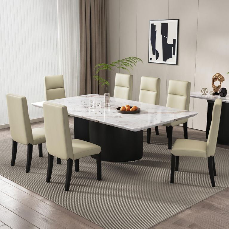 Lorea Dining Table - White Marble - Black Base - Sizes Available