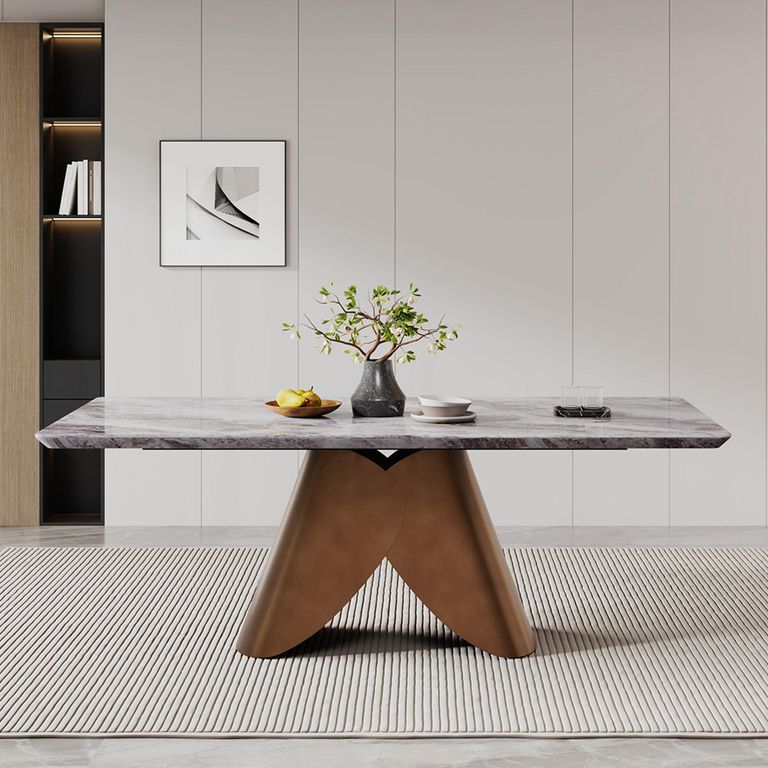 Enterprise Dining Table - Grey Marble - Brass Base - Sizes Available