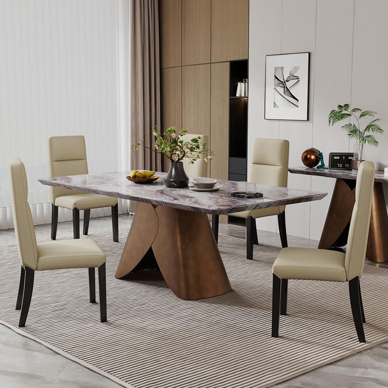 Enterprise Dining Table - Grey Marble - Brass Base - Sizes Available