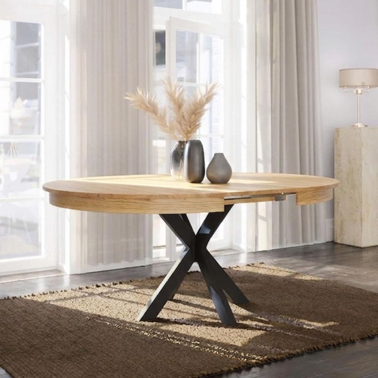Arizona Extending Dining Table - with Anthracite Black Spider Legs - Round - Oak - Variation Available