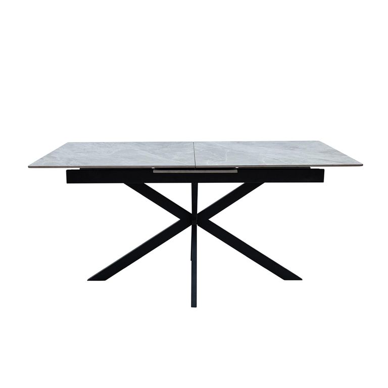 Arrigo Extending Dining Table - 6-8 Seater - 160cm-200cm - Italy Grey Marble - Black Star Base