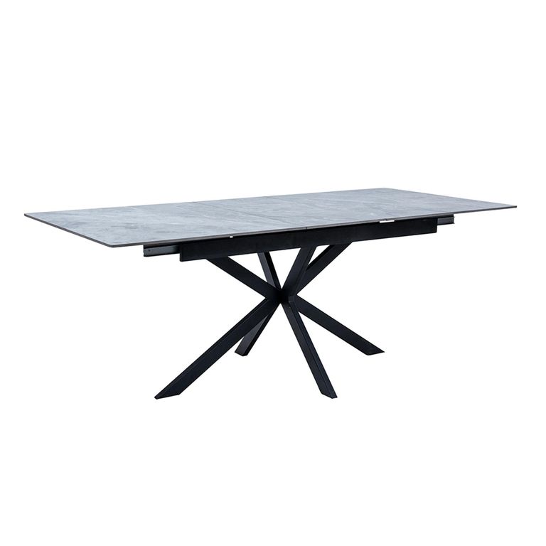 Arrigo Extending Dining Table - 6-8 Seater - 160cm-200cm - Italy Grey Marble - Black Star Base