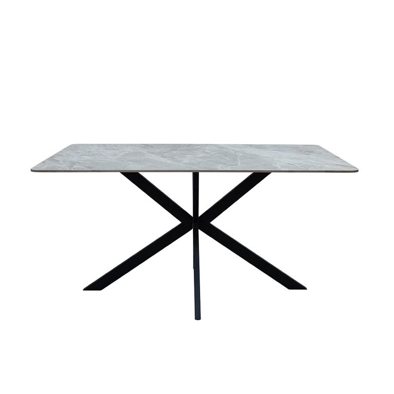 Bardo Dining Table - 6 Seater - 150cm - Italy Grey Sintered Stone - Black Star Base