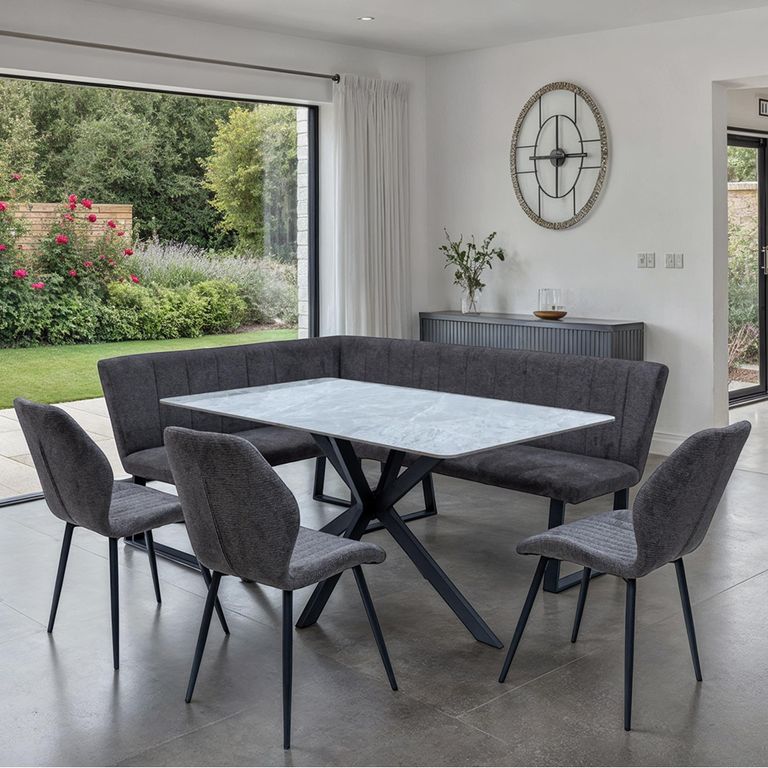 Bardo Dining Table - 6 Seater - 150cm - Italy Grey Sintered Stone - Black Star Base