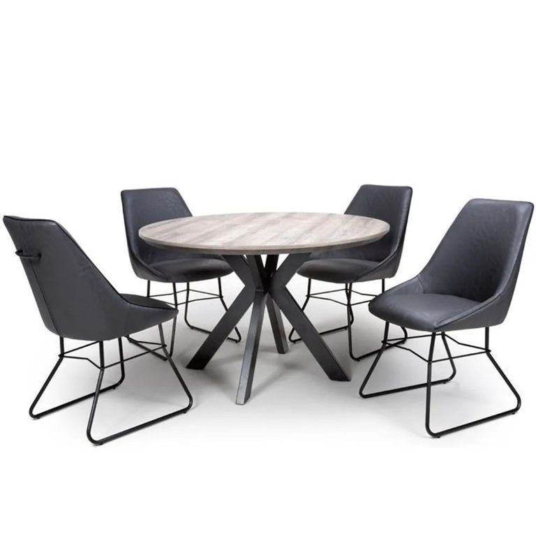 Manhattan Dining Table - Grey - 4 Seater - 120cm - Round - Black Spider Legs Base