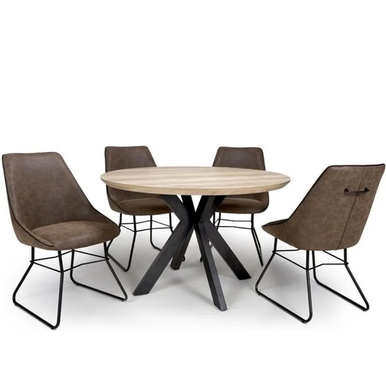 Manhattan Dining Table - Oak - 4 Seater - 120cm - Round - Black Spider Legs Base