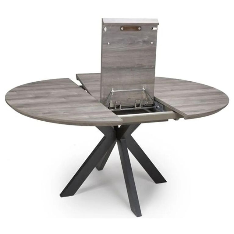 Manhattan Extending Dining Table - Grey - 4-6 Seater - 120cm-160cm - Oval - Black Spider Legs Base