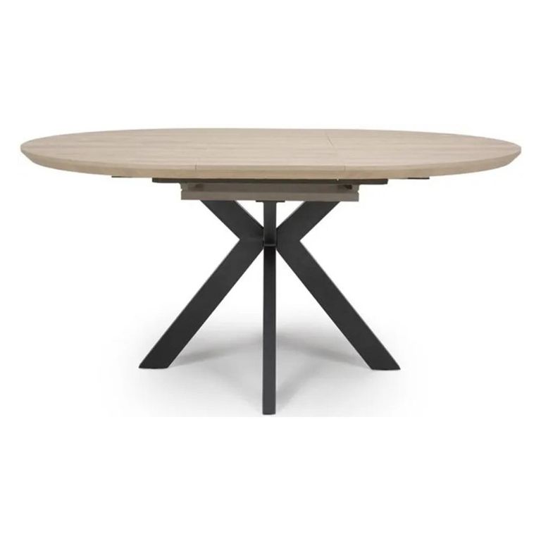 Manhattan Extending Dining Table - Oak - 4-6 Seater - 120cm-160cm - Oval - Black Spider Legs Base